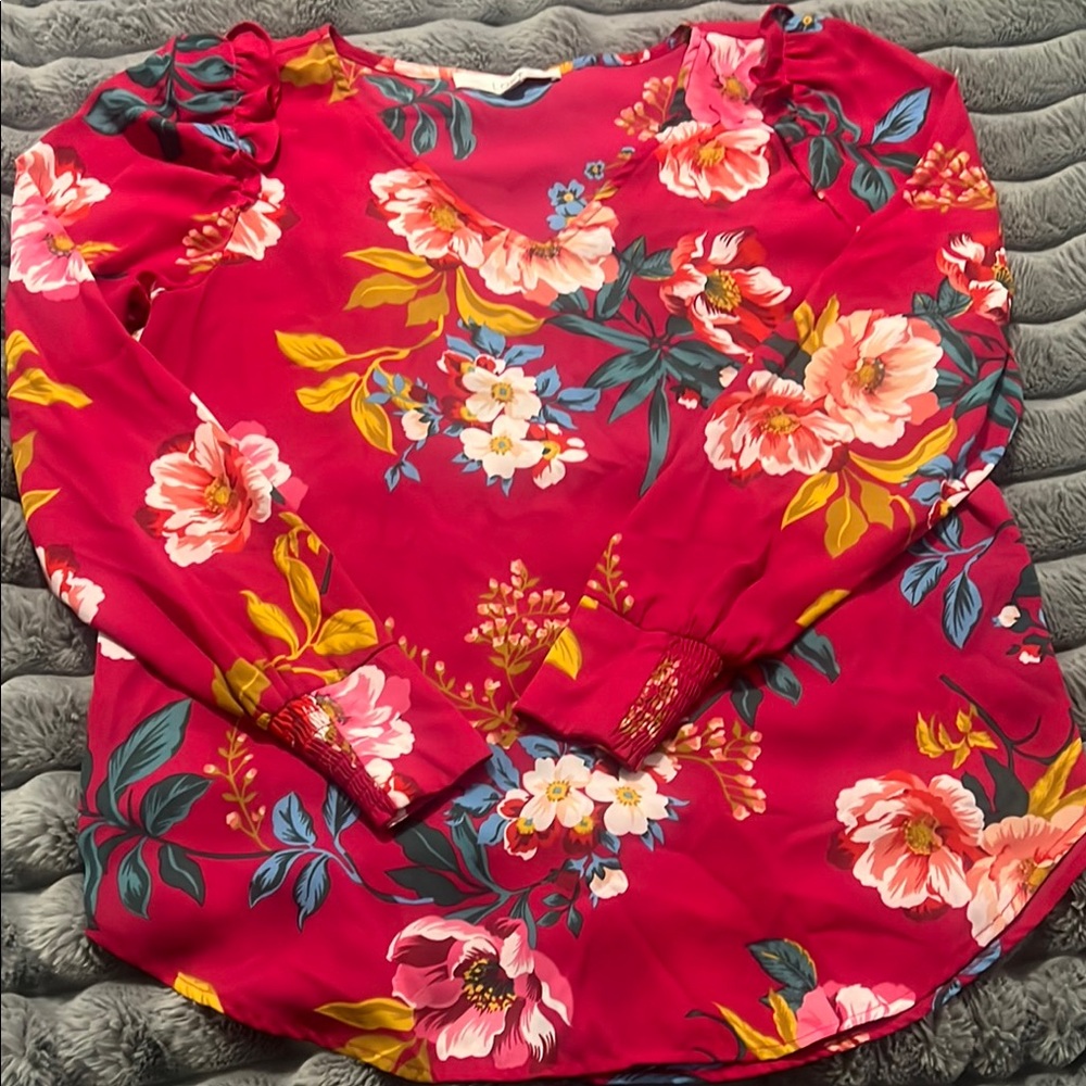Floral Long Sleeve Top - Red